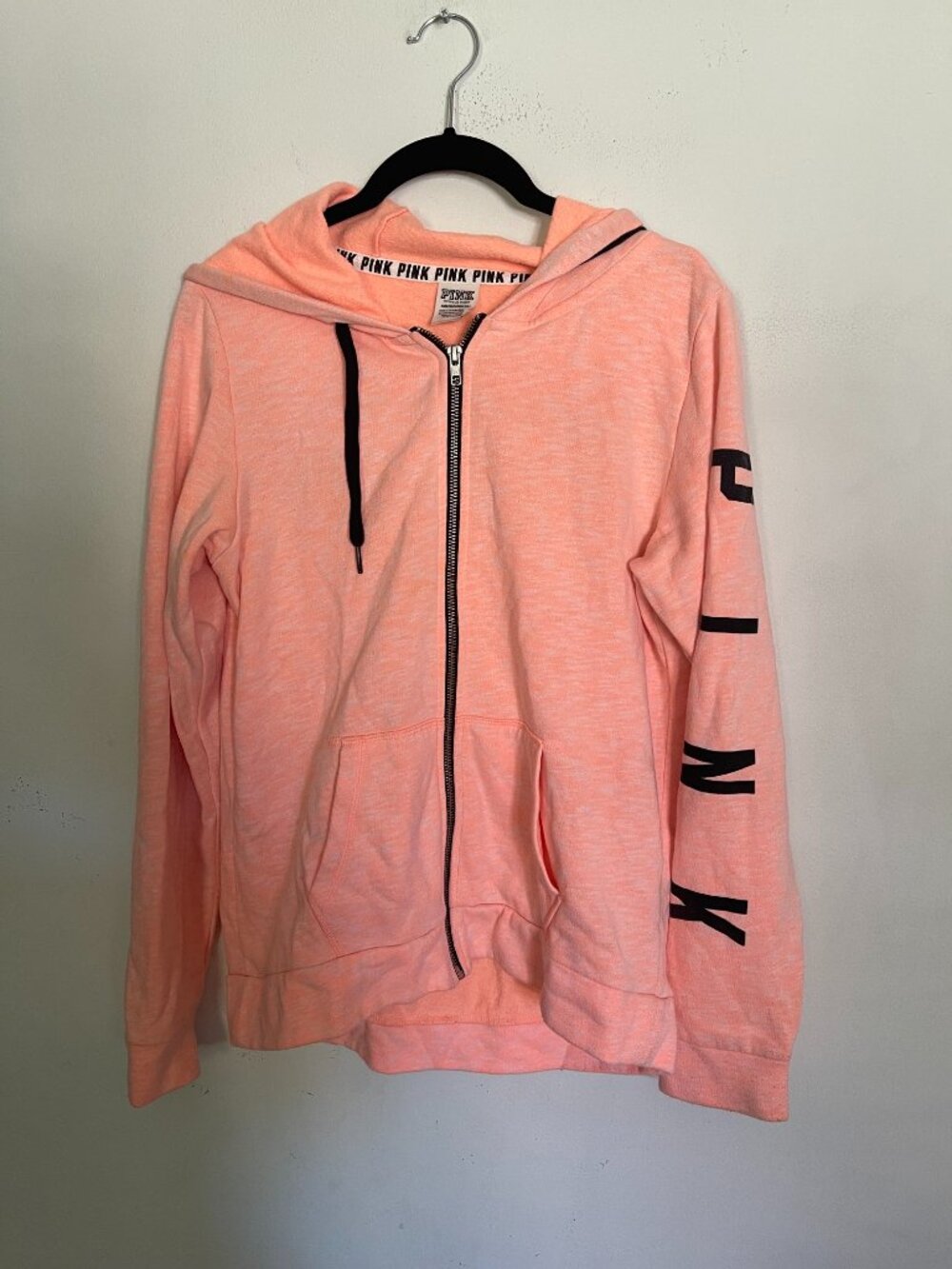 PINK Victoria's Secret Neon Orange XS Oversized Zip Hoodie T12